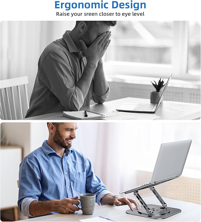 MCHOSE Laptop Stand with 360° Rotating Base, Foldable Adjustable Computer Holder, Ergonomic Design Compatible with MacBook Air Pro, Dell XPS, HP, Lenovo More 10-17" (A-Space Grey)