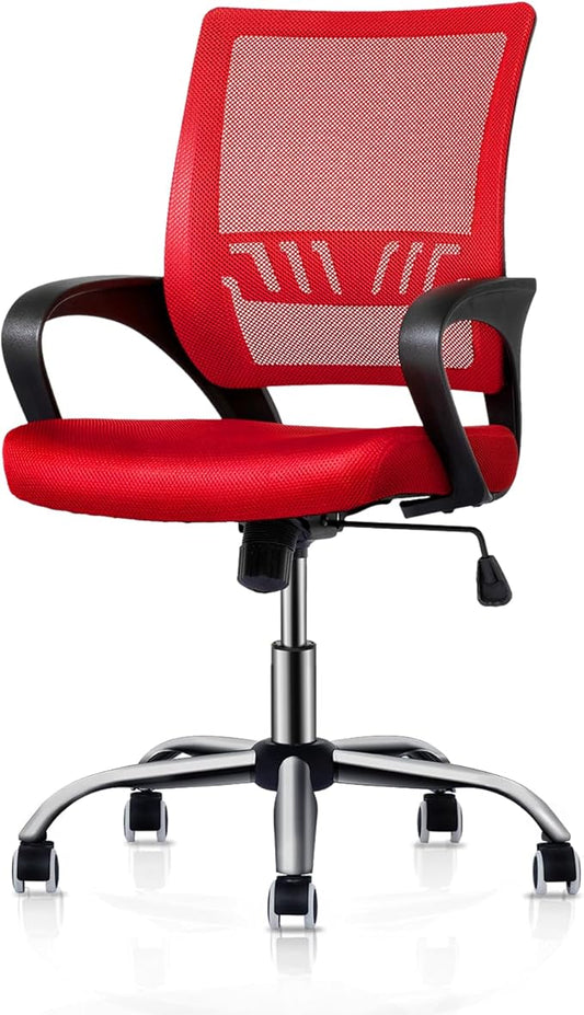 MoNiBloom Mesh Office Home Chair, Mid Back Ergonomic Rolling Swivel Chair with Padded Seat and Armrest, 250 lbs Capacity, Red