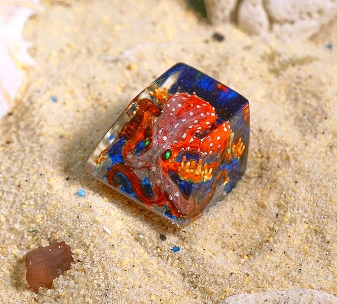 Red Octopus Artisan Keycap R1 SA Profile Custom Ocean Sea Creatures Keycaps 1U ESC Handmade Gaming Kraken Resin Key Cap Cherry MX Switch Compatible Mechanical Keyboard Octopus Lover Gift
