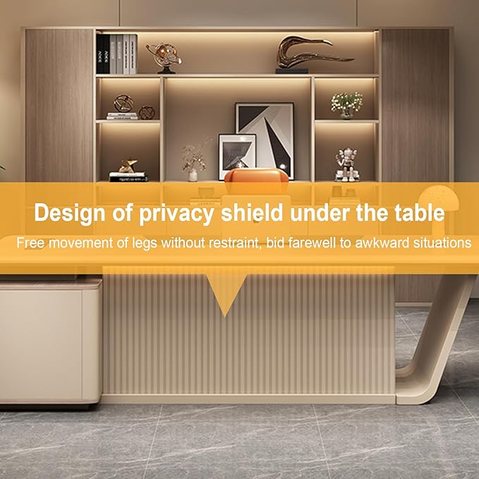 102IN Executive Desk with Drawers - L-Shaped Executive Desk with Large-Capacity Storage & Grille Baffle Design & Wide Desktop & Round Table Corners