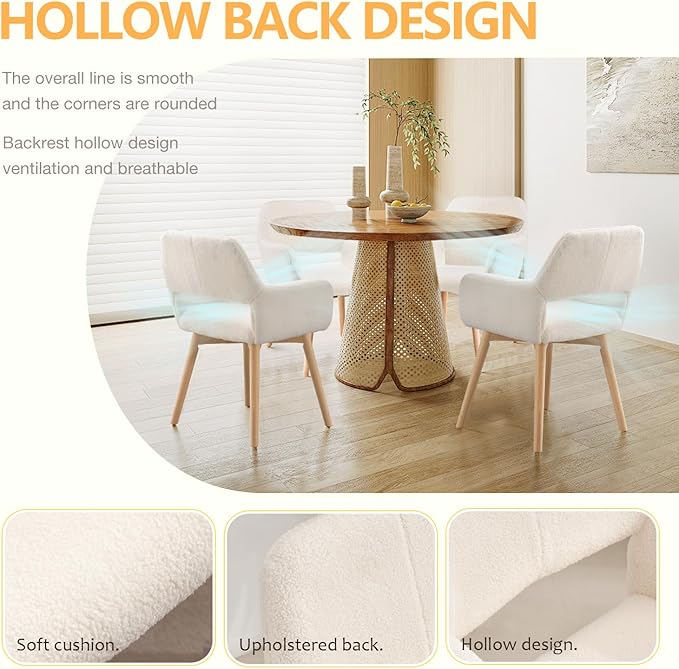 Mid Century Modern Dining Chairs Set of 6 & 4 & 2 Comfy Accent Chair Upholstered Kitchen Dining Living Room Chairs for Bedrooms Waiting Room Home Arm Desk Chair No Wheels (Wool White, 6)