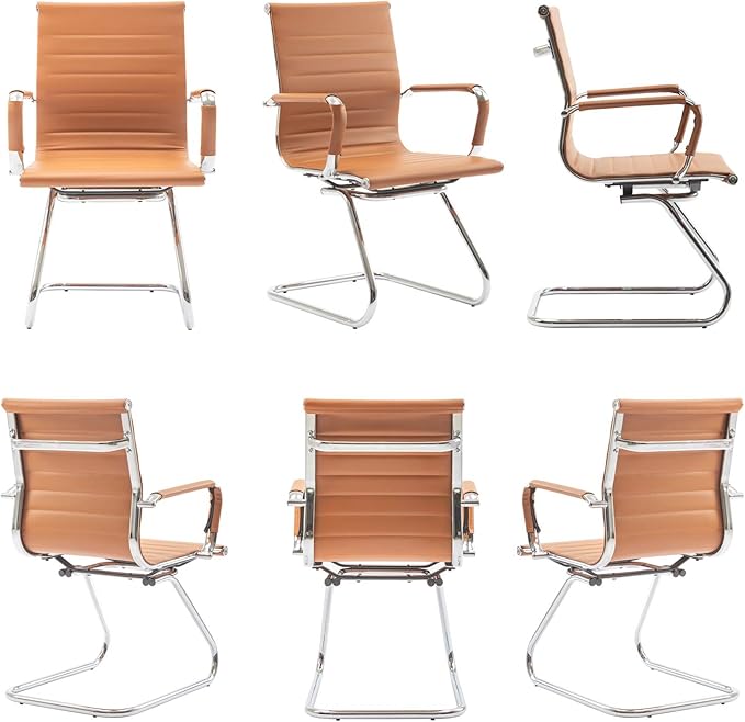 Wahson Office Guest Chairs Set of 10, Leather Reception Chairs, Mid Back Waiting Room Chair, Conference Chairs with Sled Base, Desk Chair No Wheels for Meeting/Lobby/Restroom, Terracotta