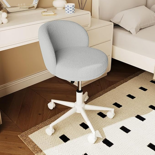 Modern Armless Office Chair with Back, 360° Swivel Makeup Small Vanity Chair, Height Adjustable Computer Task Chair for Bedroom, Living Room