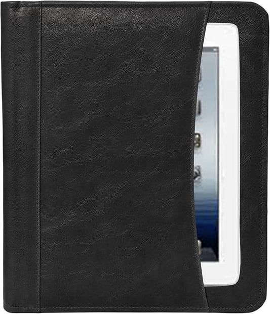 Leather Business Portfolio Padfolio Document Organizer with Writing Pad Resume Professional Interview Zipper Writing Notepad Folder for Men Women (Black)