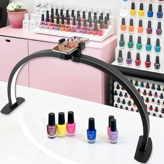 Half Moon Light for Nail Desk,29In Half Moon Lamp with Phone Holder,3000-6000K Nail Lamp Perfect LED Machine Light for Table (Black)
