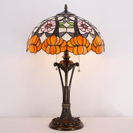 Tiffany Table Lamp Orange Flower Stained Glass Desk Lamp 16X16X24 Inches Reading Light