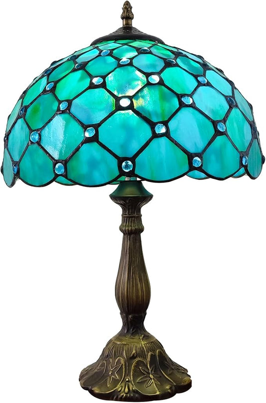 Tiffany Lamp Stained Glass Table Lamp Antique Bedside Desk Reading Light 3-Way Color LED Living Room Nightstand Light 12X12X19 Inches Home Office Desk Light