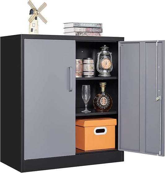 Letaya Metal Storage Cabinets with Lock Door and Shelves, Steel Garage Tool Cabinets for Home,Office, Warehouse,Lockers (36“-Black&Gray)