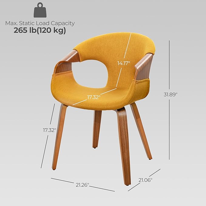 Art Leon Mid Century Office Chair - Modern Desk Chair No Wheels, Fabric Upholstered Wood Desk Chair, Office Chair with Wood Legs for Living Room Bedroom, Walnut Bentwood, Yellow