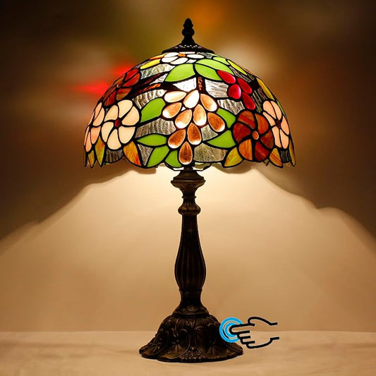 Tiffany Lamp Touch Control Table Lamp Purple Red Stained Glass Desk Lamp 12X12X19 Inches Grape Style Reading Light