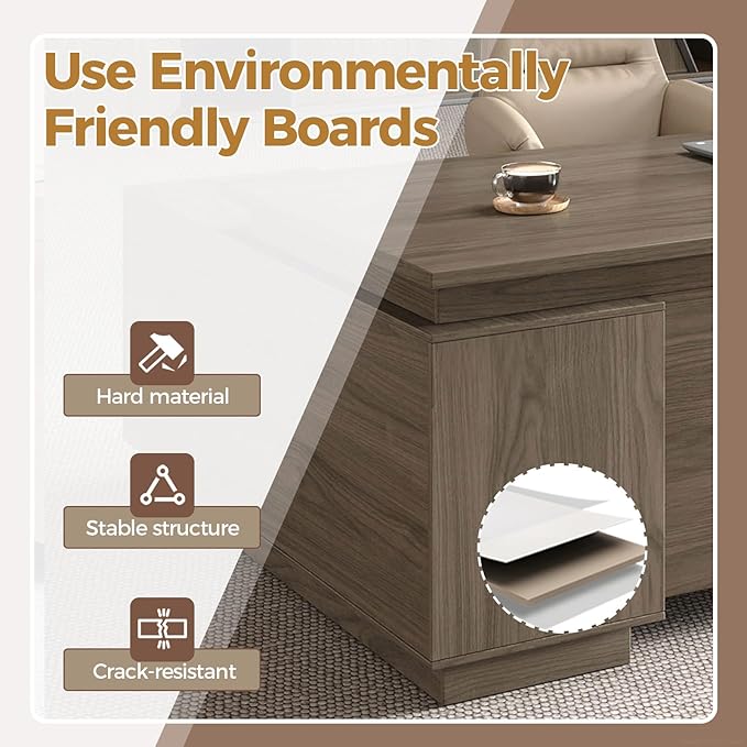 L Shape Executive Office Desk with Reversible Cabinets, Lockable Drawers, Cable Box & Privacy Panel – Modern Wood Grain Desk for Home Office or Business Use(Black Walnut,63" L*32" W*30" H)