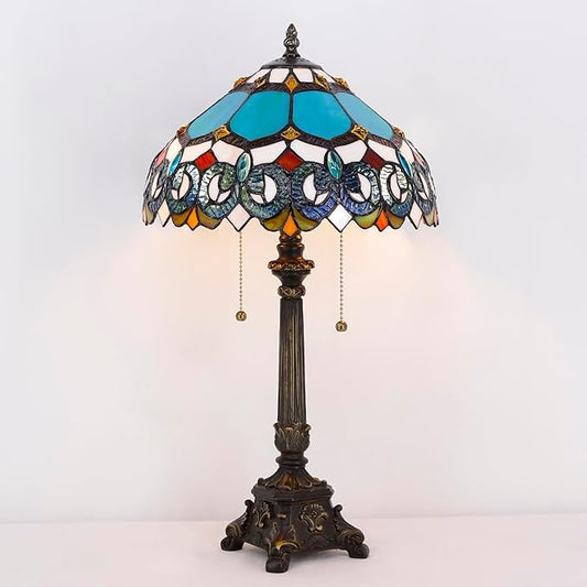 Tiffany Table Lamp Blue Stained Glass Desk Lamp 12X12X21 Inches Jewelry Baroque Style Reading Light
