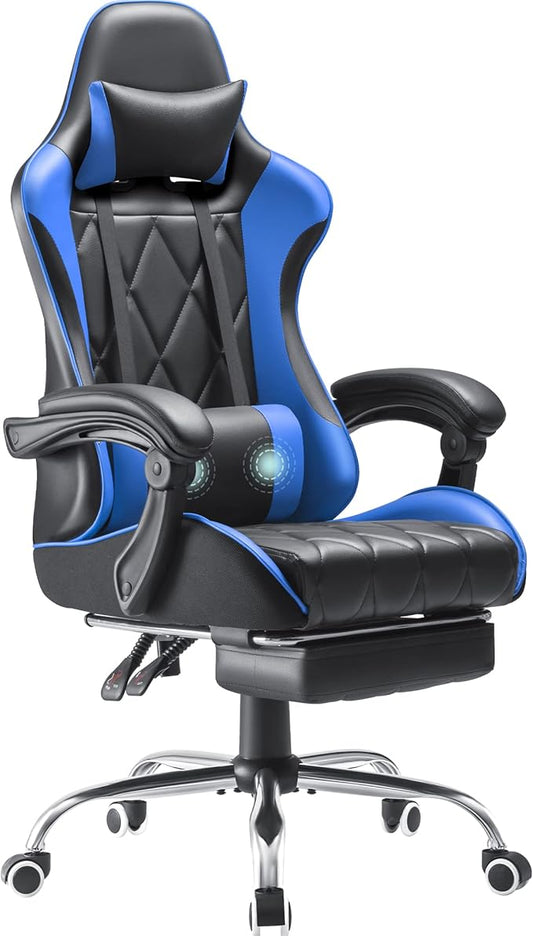Homall Gaming Chair, Computer Chair with Footrest and Massage Lumbar Support, Ergonomic High Back Video Game Chair with Swivel Seat and Headrest (Blue)
