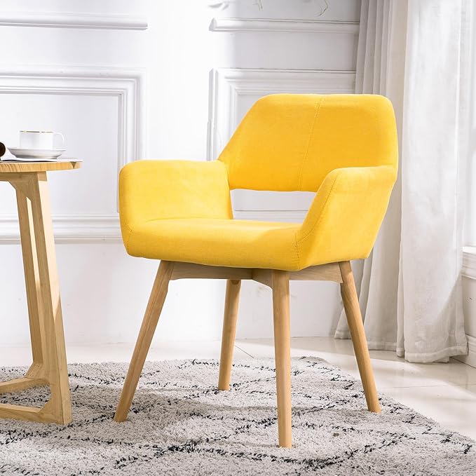 Mid Century Modern Dining Chairs Set of 4 & 2 & 6 Comfy Accent Chair Upholstered Kitchen Dining Living Room Chairs for Bedrooms Waiting Room Home Arm Desk Chair No Wheels (Yellow, 4)
