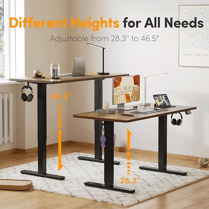 Cubiker CUIBIKER 55'' Standing Desk, Electric Stand up Height Adjustable Home Office Table, Sit Stand Desk with Splice Board, Rustic Brown