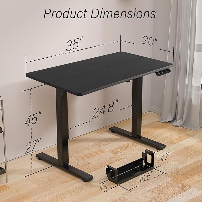 Kingant Standing Desk Height Adjustable Small Electric Stand Up Desks [35 x 20 Inch] - Ergonomic Sit Stand Desk Rising Desks for Home Office Computer Desk Stand Desk Workstation