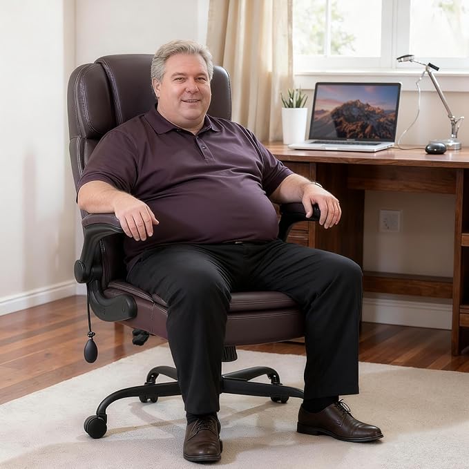 400lbs Executive Office Chair with Flip up Arm,Ergonomic Big and Tall Computer Desk Chairs,Breathable PU Leather Chair with Adjustable Lumbar Support,High Back Ofiice Chair with Pocket Spring Cushion