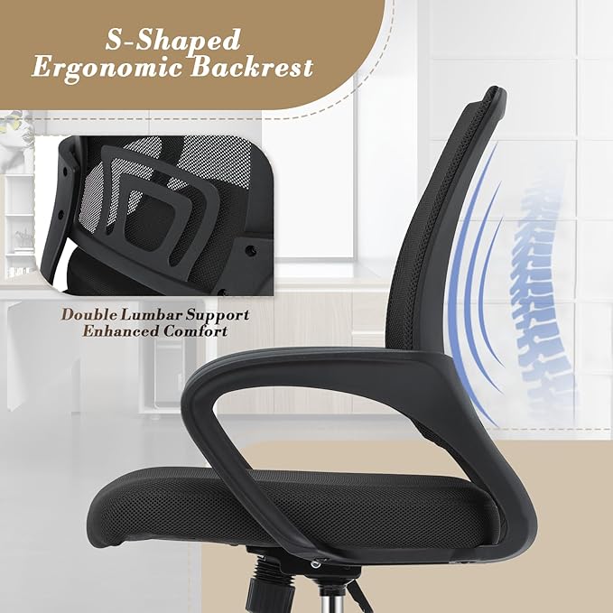 Athena Collection Computer Office Chair Set of 2, Ergonomic Desk Chair with Rolling Wheels, Mesh Back Support and Height Adjustable, Small and Comfy for Home Office, Study, Black
