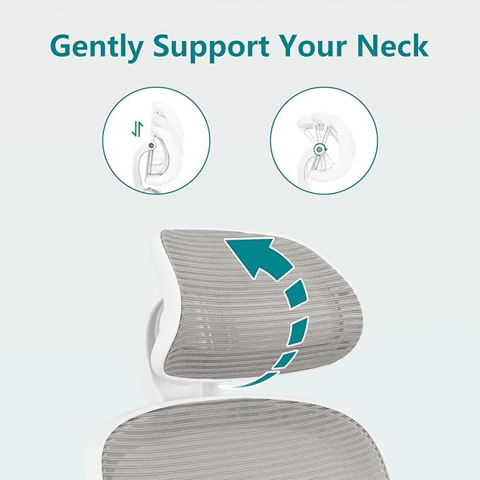 SMUG Office Chair Ergonomic Desk Lumbar Support, Computer Chairs Gaming Mesh with Wheels and Headrests, Flip-up Arm,Adjustable Position for Home, Work, Study, Grey