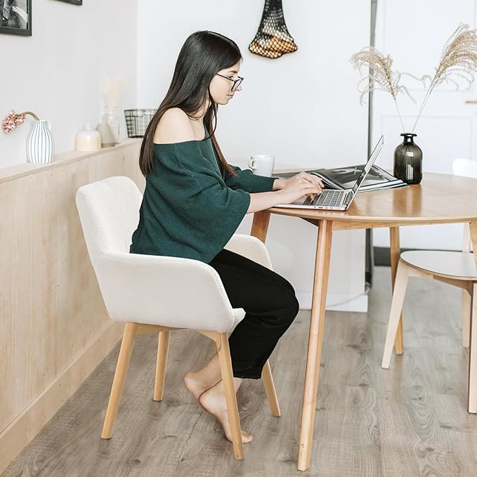 Mid Century Modern Dining Chairs Set of 4 & 2 & 6 Comfy Accent Chair Upholstered Kitchen Dining Living Room Chairs for Bedrooms Waiting Room Home Arm Desk Chair No Wheels (Wool White, 4)