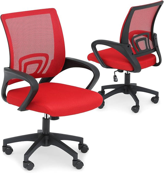 Athena Collection Computer Office Chair Set of 2, Ergonomic Desk Chair with Rolling Wheels, Mesh Back Support and Height Adjustable, Small and Comfy for Home Office, Study, Red