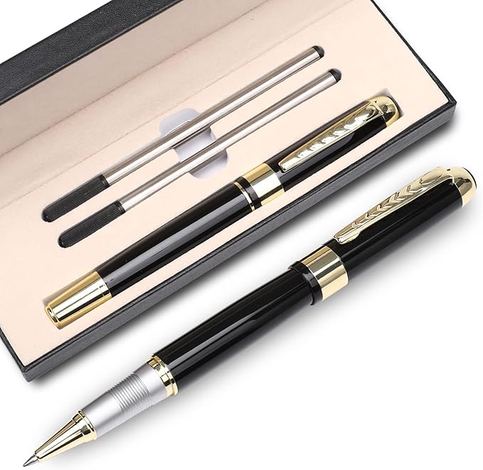YIVONKA Ballpoint Pen Luxury Ballpoint Line Black Refill width 0.5mm Gift Set for Men & Women Professional Executive,Office,Nice BallPens Classy Gift Box (Black)