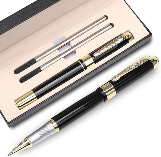YIVONKA Ballpoint Pen Luxury Ballpoint Line Black Refill width 0.5mm Gift Set for Men & Women Professional Executive,Office,Nice BallPens Classy Gift Box (Black)