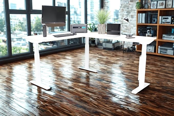Lift It, Electric Sit Stand Height Adjustable 72"x30" I 48"x24" L Shape Office Desk for Office or Home, Dual Motor, 4 Memory Digital Control with USB Charging, White Top and Frame