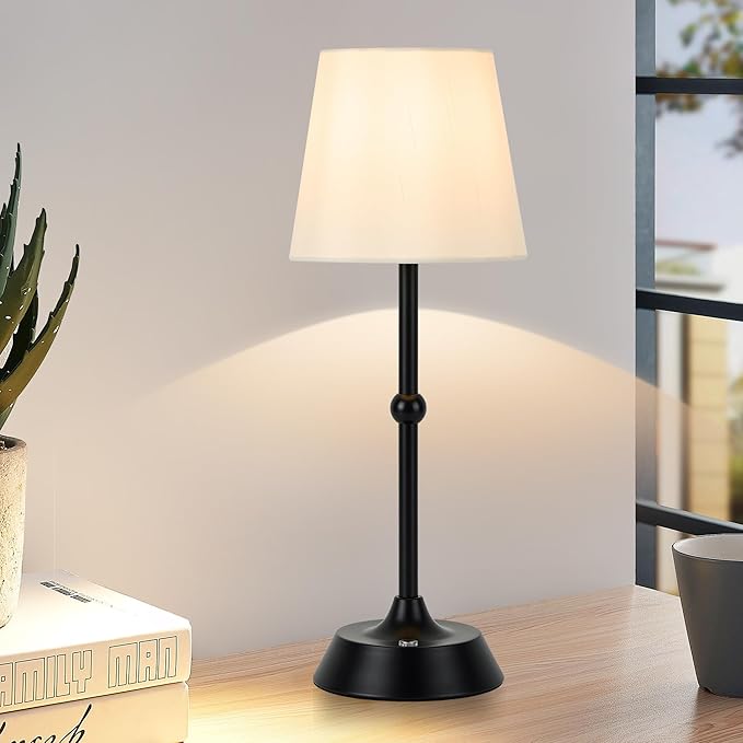 Portable Dimmable Desk Lamp LED Cordless Black Table Lamp Battery Powered Touch Control Table Lamp for Dining RoomBedroom Bar Camping Balcony.(LED Bulb Included)