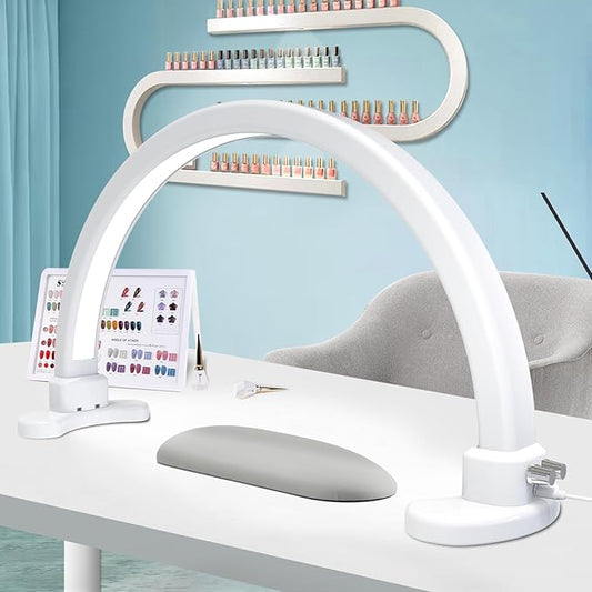 Super Bright Half Moon Light for Nail Desk, Upgrade Nail Lamp for Desk with Stepless Dimming, Half Moon Desk Lamp 3 Color Temperature