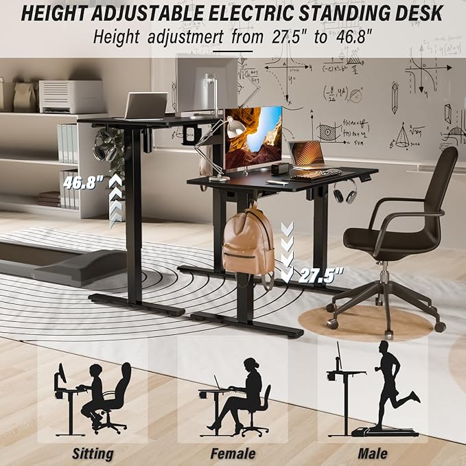 Kingant Standing Desk Height Adjustable Small Electric Stand Up Desks [35 x 20 Inch] - Ergonomic Sit Stand Desk Rising Desks for Home Office Computer Desk Stand Desk Workstation