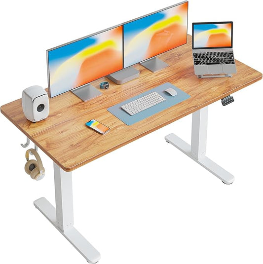 FEZIBO Electric Standing Desk Height Adjustable, 55 x 24 Inches Sit Stand up Desk, Home Office Computer Desk Rising Memory Presets (Light Rustic)