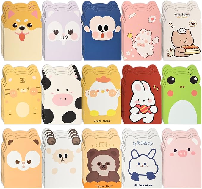 100 Packs Mini Notebooks for School Mini Cute Animal Notebooks Mini Notebooks Bulk for Christmas Day Office Classroom prizes College Ruled Pages(Cartoon Animals)