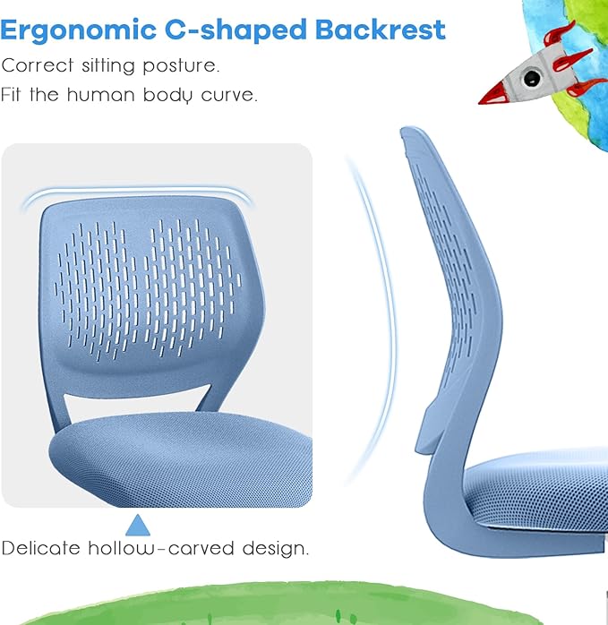 POWERSTONE Small Desk Chair with Wheels Home Office Chair Mid Back Armless Computer Task Chair Adjustable Swivel Rolling Chair for Small Space Blue