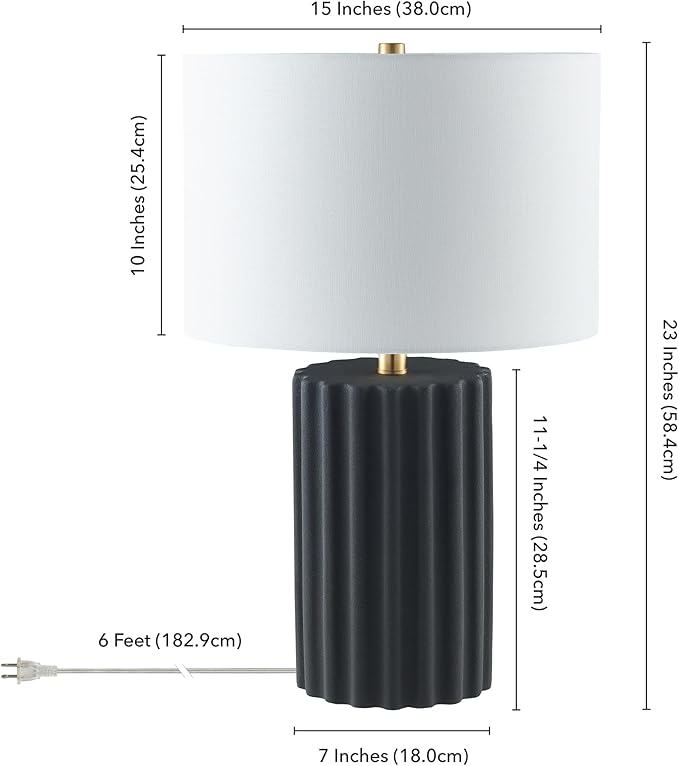 Henn&Hart 23" Tall Table Lamp with Fabric Shade in Flat Black/Gold, for Home, Living Room, Bedroom, Entertainment Room, Office, Kitchen, Dining