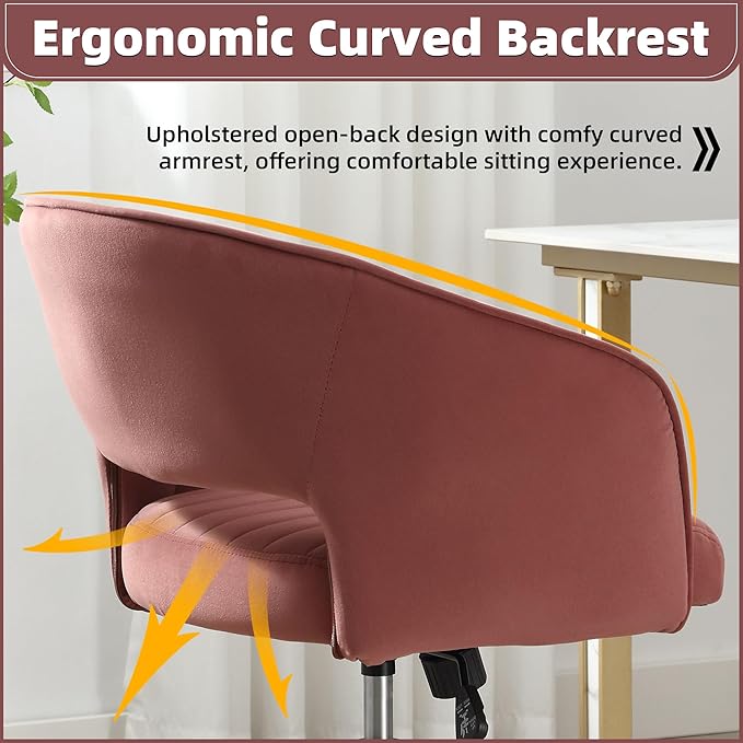 ABET Desk Chair with Wheels, Velvet Home Office Chair, Swivel Armchair Gold Base, Upholstered Modern Accent Chairs, Back Incline Adjustable for Living Room Bedroom Vanity, Bean Paste Red