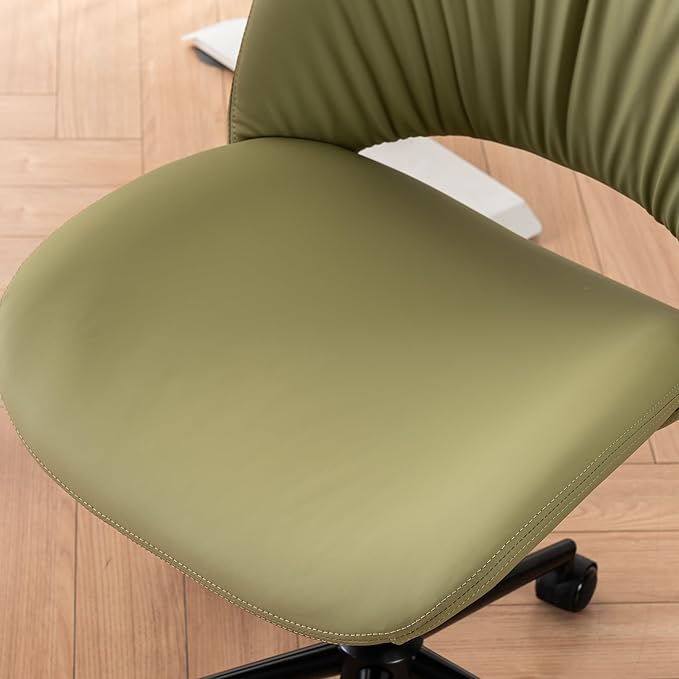 Rowill Armless Office Desk Chair, Ergonomic PU Leather Modern Task Chair with Back Adjustable Height, 360° Swivel Vanity Chairs with Wheels for Small Space, Home Office, Bedroom, Avocado Green