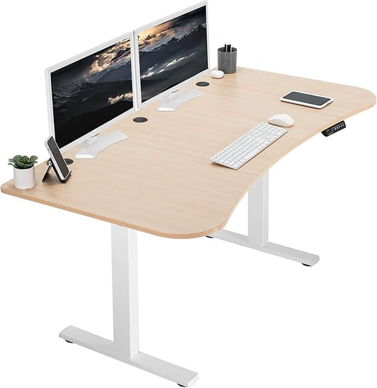 VIVO Electric 63 x 32 in Standing Desk, Memory Height Adjustment, 1B Series, Light Wood Top White Frame, DESK-KIT-1W1C