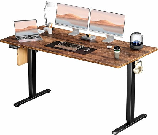 Electric Standing Desk, Adjustable Height Stand up Desk, 63x24 Inches Sit Stand Home Office Desk with Splice Board,Rustic Brown