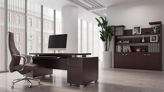 ZURI 79" Modern Ford Executive Desk with Filing Cabinets - Dark Wood