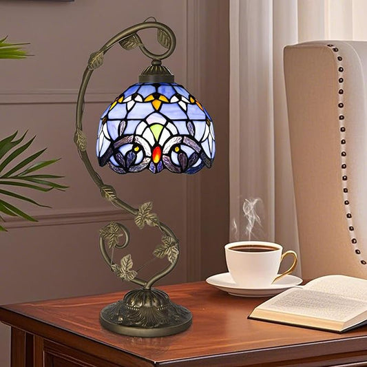 Tiffany Lamp,21x11x8 inches Stained Glass Lamp,Purple Baroque Tiffany Style Table Lamp with Three-Color Dimming for Bedside Table,Dining Table,Antique Office