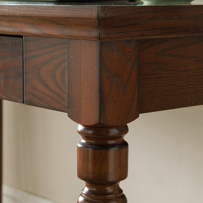 Farmhouse Oak Laptop Desk with Drop Front Keyboard Drawer, Solid Wood Writing Desk for Home Office, Mission Oak – Leick Home, 82410