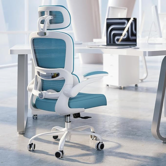 TRALT Office Chair Ergonomic Desk Chair, 330 LBS Home Mesh Office Desk Chairs with Wheels, Comfortable Gaming Chair, High Back Office Chair for Long Hours (Sky Blue)