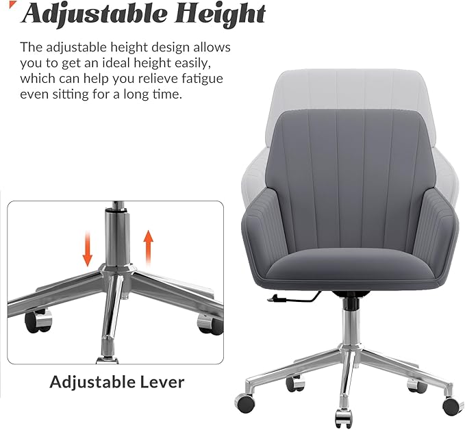 YISHENG Velvet Office Desk Chair with Silver Base, with Wheels,Modern Height Adjustable 360 Degree Swivel Upholstered Vanity Chairs with Arms for Living Room Bedroom,Gray