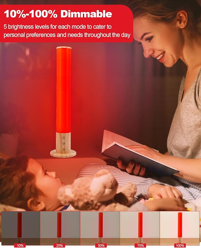 Red Light Night Light Lamp for Sleep GlowPillar Red Nightlight Desk Lamp with 670nm Wavelength Multi-Color and Brightness Options Remote Control USB Charging Elegant Design