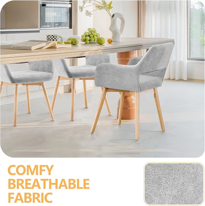 Mid Century Modern Dining Chairs Set of 4 & 2 & 6 Comfy Accent Chair Upholstered Kitchen Dining Living Room Chairs for Bedrooms Waiting Room Home Arm Desk Chair No Wheels (Gray, 4)