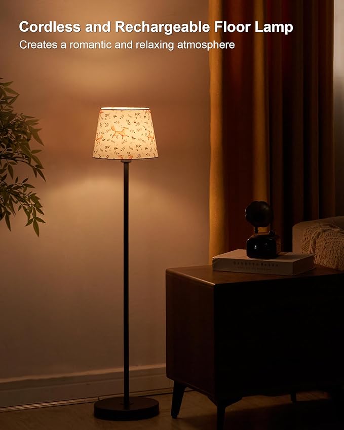 UMEXUS Cordless Rechargeable Floor Lamp for Bedroom, 57" Battery Operated Dimmable Floor Lamp, Small Corner Standing Light with Remote & Timer Portable Bedside Outdoor Patio Kids Room Ambient Lighting
