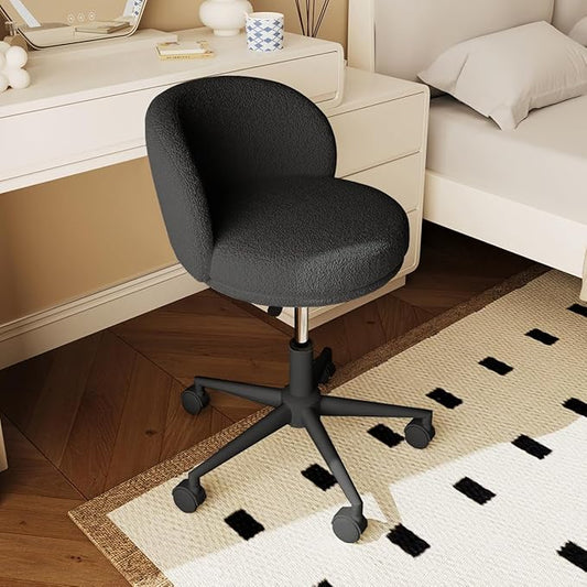 Modern Armless Office Chair with Back, 360° Swivel Makeup Small Vanity Chair, Height Adjustable Computer Task Chair for Bedroom, Living Room