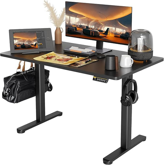 Seang Electric Standing Desk, Adjustable Height with 3 Memory Presets, 48x24 Inch Sit Stand with Splice Board for Home Office Computer Workstation, Black Frame/Black Top