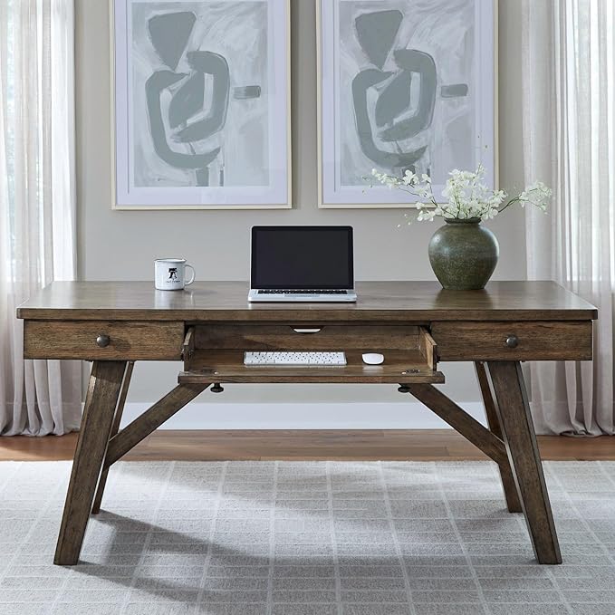 Liberty Furniture Carolina Park Writing Desk with Keyboard Tray for Home Office- Amber Brown Oak Wood